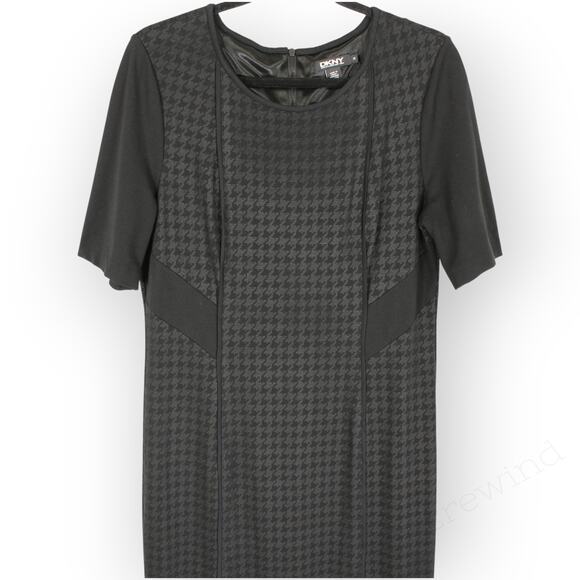 Sz14 DKNY Houndstooth Ponte Stretch Sheath KneeLength Slimming ShortSleeve - Picture 8 of 12